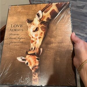 Giraffe Love Canvas Art - Brown